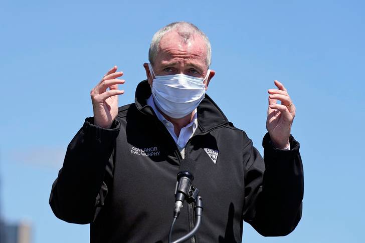 Governor Murphy wearing a mask outdoors